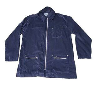 Chico's Design Navy Blue Micro Corduroy Full Zip Slit Side Jacket Sz 2/Large EC